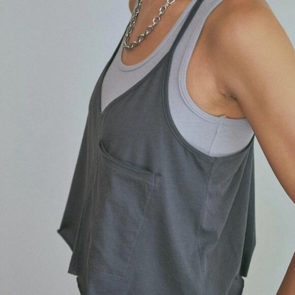 Lunya Organic Pima Racer Tank in Meditative Gray - Picture 3 of 5
